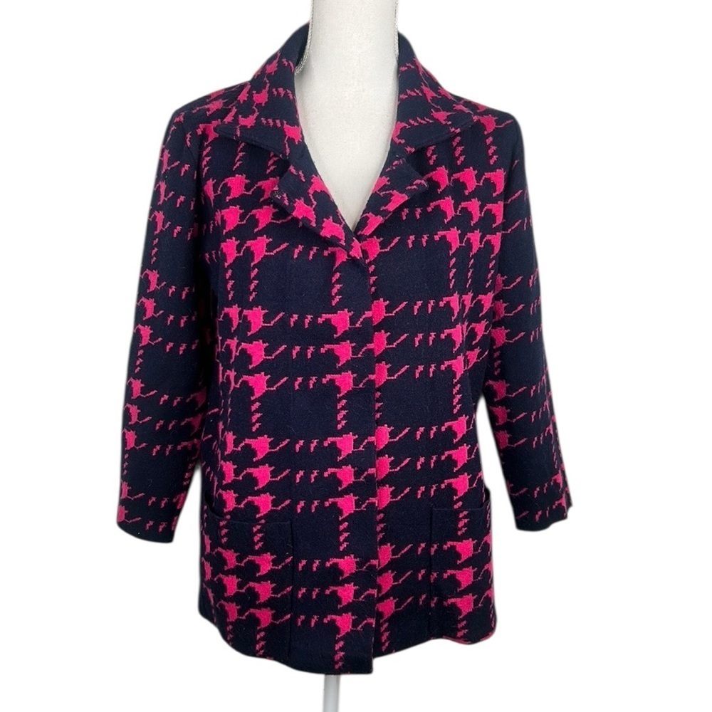 Blue & Pink Houndstooth Super Soft Button Down Sweater Jacket Size Small